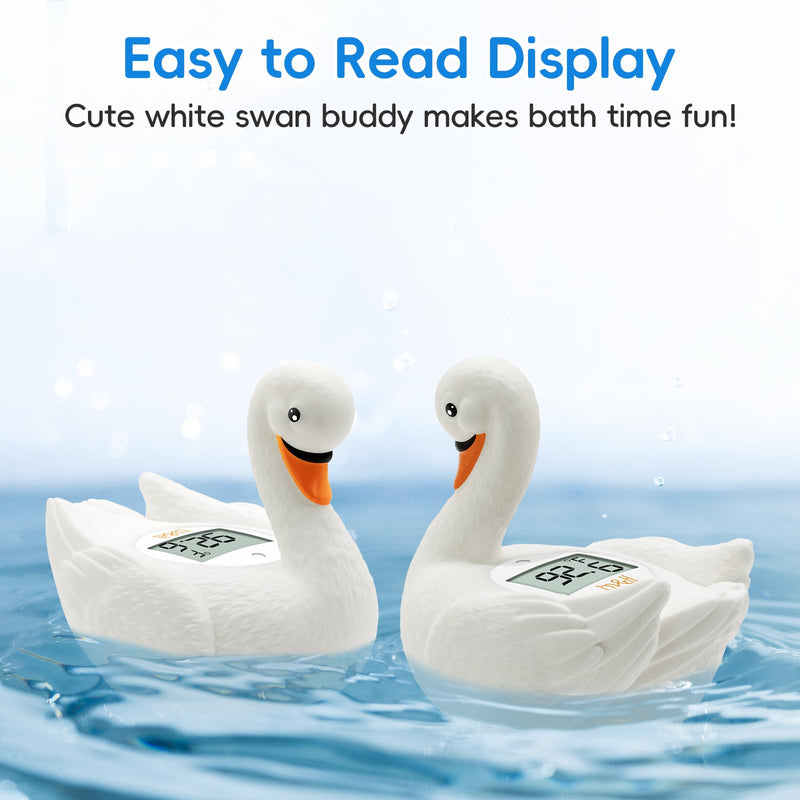 b&h Baby Bath Thermometer, White Swan Shaped Baby Safe Floating Bath Thermometer - Easy to Read Screen - Reliable Temperature Readings