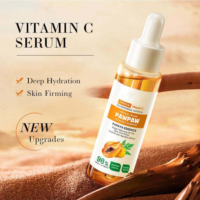 Grospe 2PC 98% Papaya Extract Vitamin C Nourish PawPaw Essence,Dispel Yellowing Of The Skin, Deep Hydration Fine Pores, Moisturizing Smoothing Facial and Body Skin 60ml / 2.02 fl.oz
