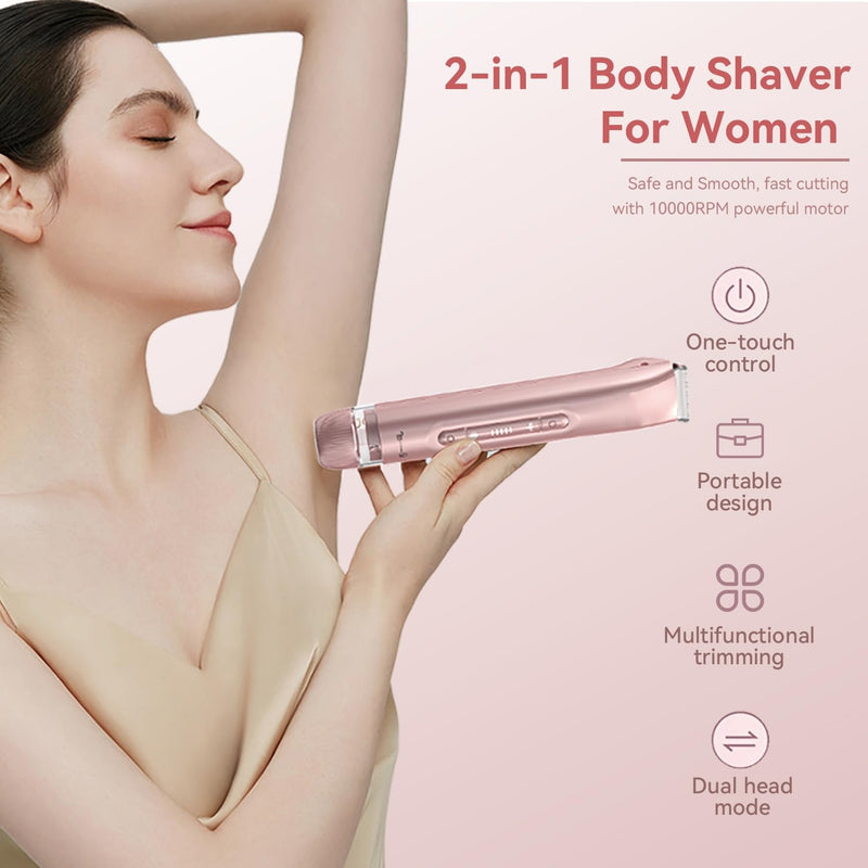 [Australia] - 2 in 1 Women Electric Shaver Dual Head Bikini Trimmer for Women IPX7 Waterproof Wet & Dry Use Body Hair Trimmer Replaceable Hair Remover for Bikini Underarm Leg Arm Body Face, Pink 
