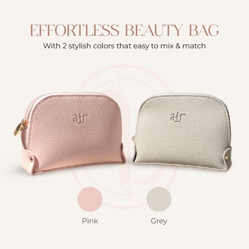 Travel Essentials Makeup Bag Set – Pink & Gray Textured Leather Cosmetic Pouches With Gold Zippers For On-The-Go Beauty – Travel Size – Gift Box Included