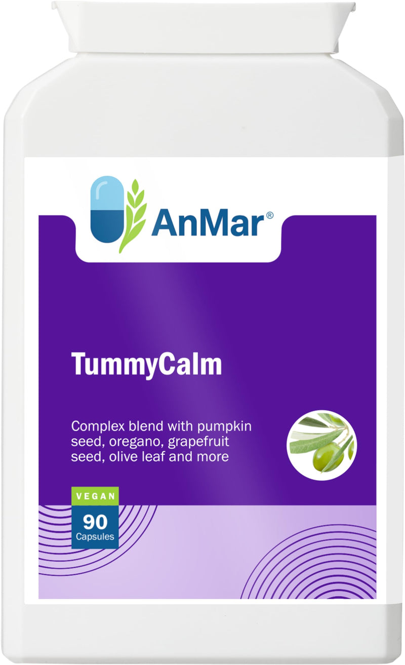 AnMar® TummyCalm Digestive Botanical Complex – Pumpkin Seed, Oregano Leaf, Grapefruit Seed & Olive Leaf Extract – Herbal Digestive Support Supplement – Vegan Capsules – 90 Capsules