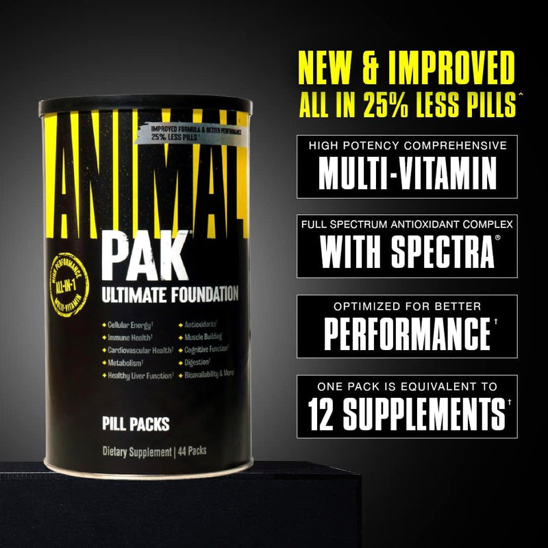 [Australia] - Animal Pak - Convenient Multivitamin for Men & Women Daily All-in-One Vitamin & Supplement Pack - Zinc, Vitamins C, B, D, Amino Acids, and Immune Support - Sports Nutrition Performance - 44 Count 44 Count (Pack of 1) 