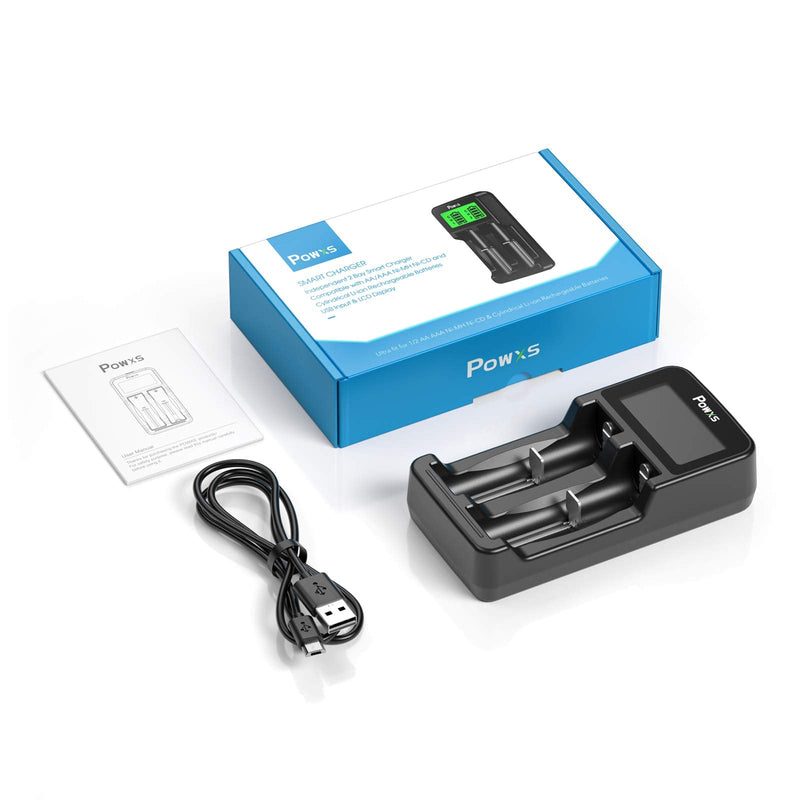 [Australia] - POWXS LCD Universal 18650 Battery Charger for 3.7V Li-ion Rechargeable Battery 18650 18490 18350 17670 17500 16340(RCR123) 14500 Lithium Batteries and Ni-MH Ni-CD Rechargeable AA AAA Batteries 