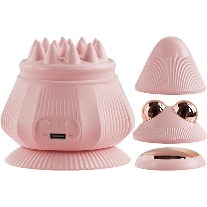 Portable Mini Electric Head Scalp Massager Stress Relax, 3 Vibration & 2 Heating, Handheld Massager Set with Suction Cup for Neck, Back, Face, Legs and Hands (Pink) Pink