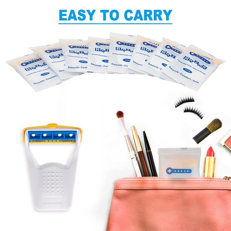 50Pcs Portable Disposable Razors, Skin Blade Razors, Individually Packaged Dry/Wet with Protection Cap, Stainless Steel Single Blade Hair Removal Prep Blade Razors for Women Men for Home&Summer Travel