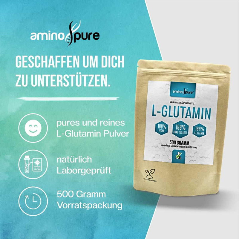 [Australia] - aminopure® | L-glutamine powder pure | obtained from corn via fermentation | 100% vegan and without additives | tested for harmful substances in the laboratory | 500 grams 