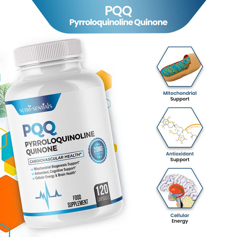 PQQ Max 20mg, 120 Capsules – Pyrroloquinoline Quinone - Promotes Mitochondrial Biogenesis, Energy Optimize | Plant Extract - Powerful & 100% Natural Supplement
