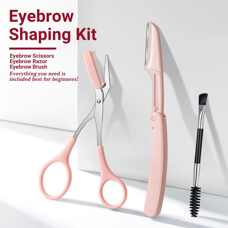 TsMADDTs Tweezers for Women Facial Hair, 8 in 1 Eyebrow Kit with Tweezers, Eyebrow Trimmer Scissors, Razor, Brush with Travel Bag, Hair Plucking Daily Beauty Tools A-pink