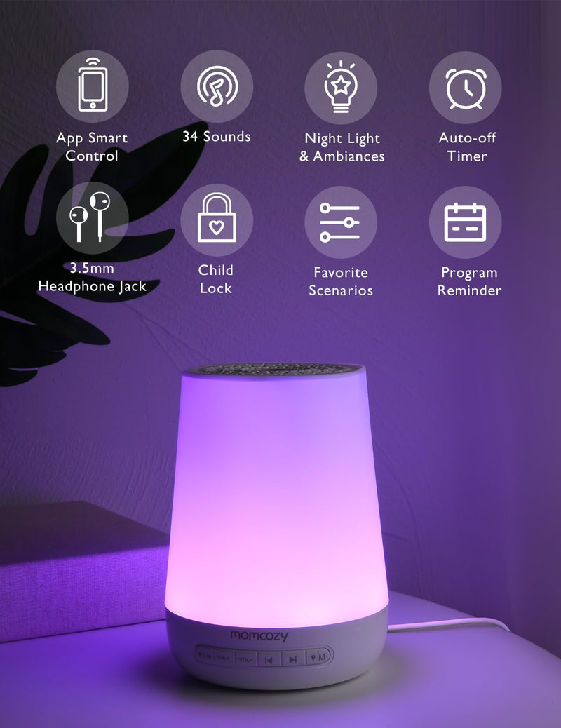 [Australia] - Baby Sound Machine, Momcozy White Noise Machine for Baby Sleeping with Night Light, Toddler Sleep Trainer with 34 Soothing Sounds, Timer, App Remote Control, Personal Sleep Routine (Blue) 