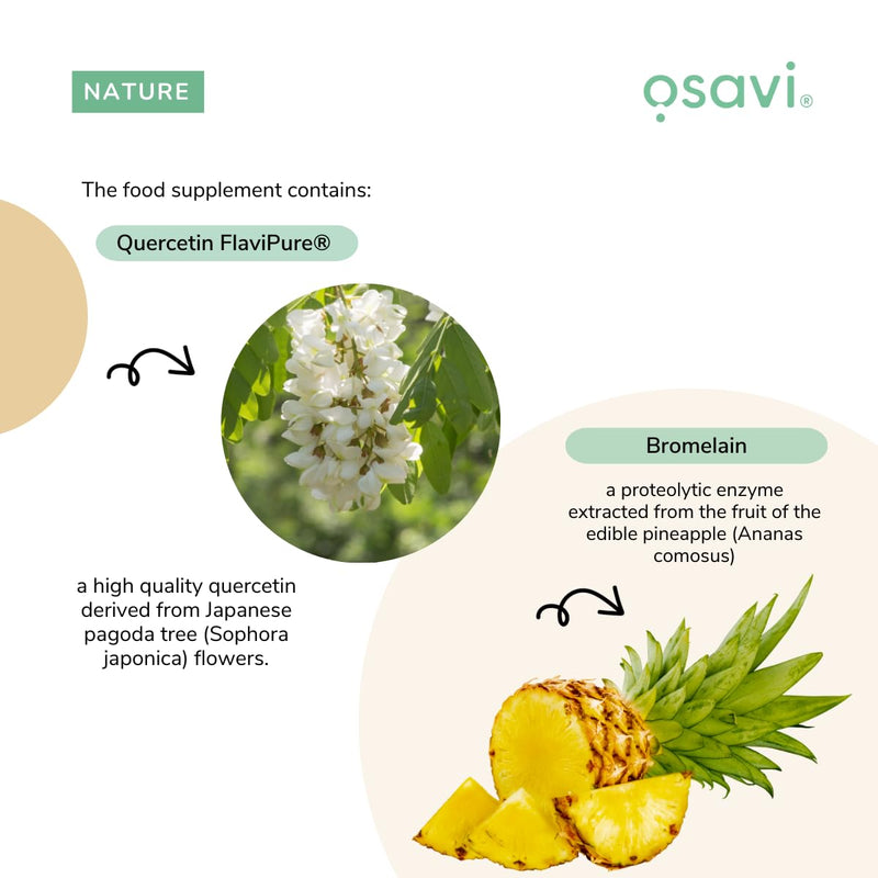 Osavi Quercetin with Bromelain – 60 Vegan Capsules | FlaviPure® Quercetin Extracted from Japanese Pagoda Tree & Bromelain from Pineapple | Supports Antioxidant Defense & Immune Health