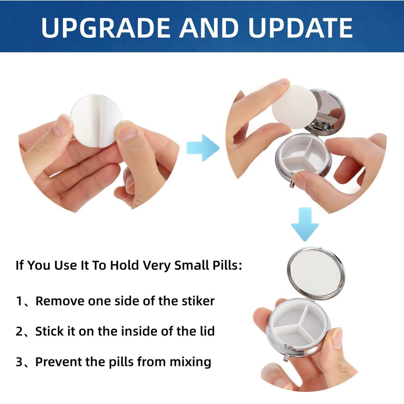 Medicine Organizer Box Pocket Pharmacy Bling Travel Pill Case Box for Purse Mini Pill Holder Organizer Small Pill Container for Vitamin(Silver) Silver