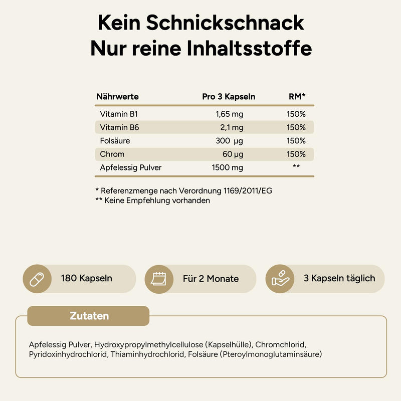 [Australia] - High-dose apple cider vinegar complex capsules - 1500 mg apple cider vinegar per daily serving - 180 vegan capsules - Apple cider vinegar metabolism¹ 