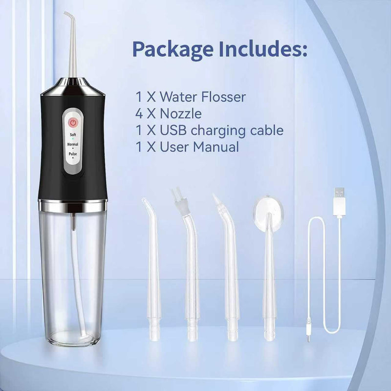 [Australia] - Water-Flosser-Cordless-Teeth-Cleaner Water Dental Flosser with 3 Modes 4 Jets Rechargeable IPX7 Waterproof for Travel Home Braces(Black) Black 