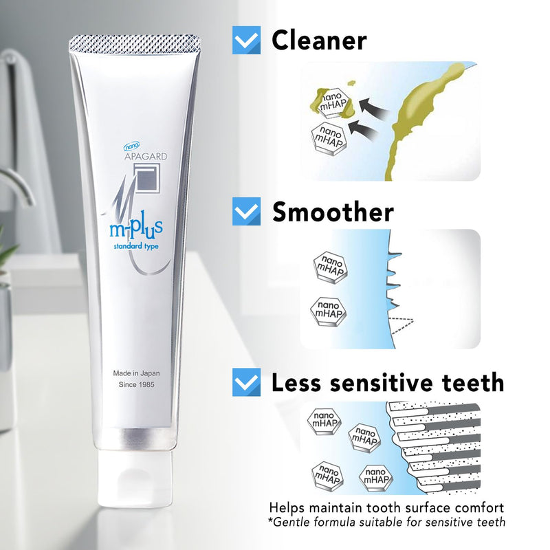 [Australia] - APAGARD® M-Plus, Sangi's Nano-Hydroxyapatite Toothpaste for Naturally Whiter Teeth. Fluoride-Free, for Family use, 130g / 4.58 oz, Mild Mint Flavor, Single Pack 