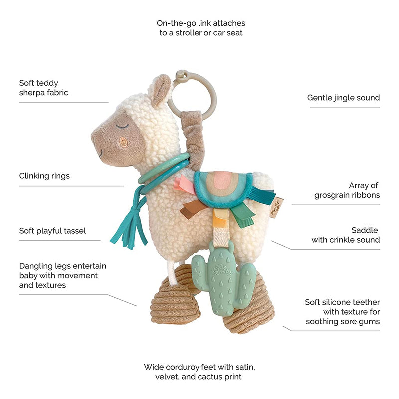 [Australia] - Itzy Ritzy Link & Love Toy for Stroller or Car Seat; Features Textured Ribbons, Crinkle Sounds, Clinking Rings & Silicone Teether; Designed For Ages 0 Months and Up (Llama) Llama 
