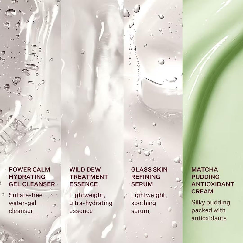 [Australia] - Peach & Lily - Glass Skin Discovery Kit (4 Products) - 1 Cleanser, 1 Essence, 1 Serum & 1 Cream - Skin Care Set - Acne Routine - Travel Essentials - Self Care - Vegan & Cruelty Free - Korean Beauty 