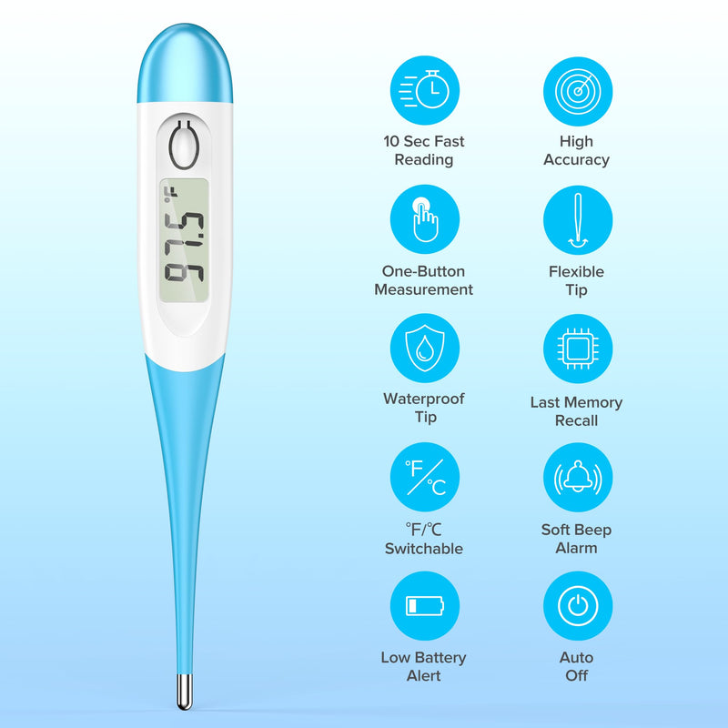 [Australia] - Thermometer for Adults with 10 Seconds Fast Accurate Reading, Baby Thermometer for Oral, Rectal or Under Arm Use, Digital Thermometer with Fever Alarm, Large LCD Display, GF-MT501 