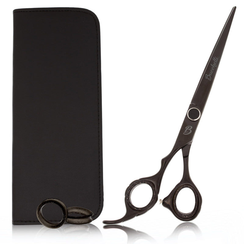 5 Inch Left Handed Hair Cutting Scissors Professional - Japanese 440A Inch Barber Scissors - Micro Bevel Edge Adjustable Tension Knob (Black Left 5") Black Left Handed (5 Inches)
