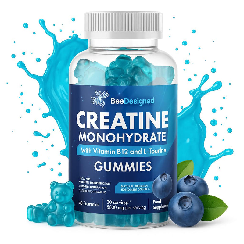 5000mg Creatine Gummies Max Strength (60 Count) - Creatine Monohydrate with Betaine & L-Taurine for Muscle Growth & Recovery - Vegan, Sugar-Free Gym Supplement, Blueberry
