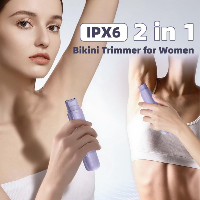 [Australia] - 2 in 1 Women's Electric Shaver, Dual Head Bikini Hair Trimmer, IPX6 Waterproof, Wet & Dry, Bikini Underarm Leg Arm Body Facial Epilator, (Purple) Purple 
