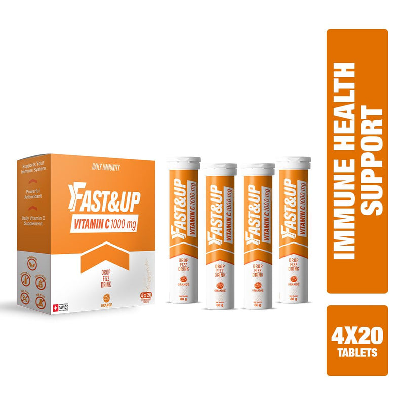 Fast&Up Vitamin C 1000 mg - High Strength - 80 Effervescent Tablets (4 x 20) - Helps Build Strong Immune System - One Daily - Orange Flavour 80 count (Pack of 1)