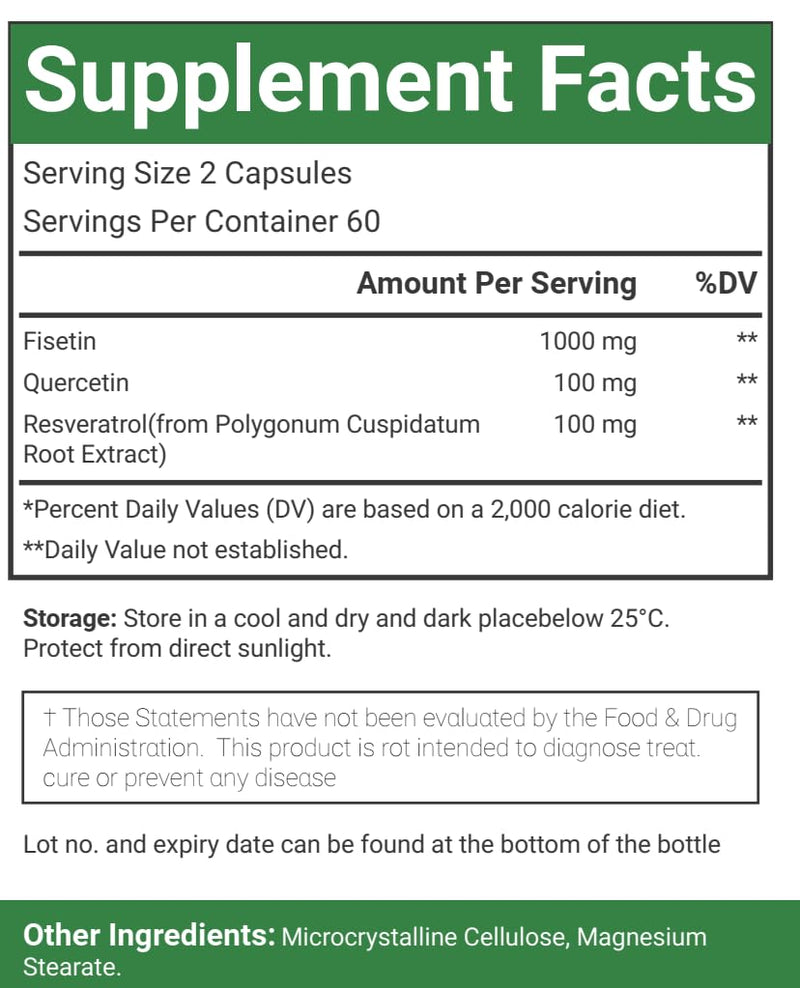 Fisetin Quercetin Resveratrol Supplement, 1,200 mg, 120 Veggie Capsules 100% Vegetarian, Non-GMO & Gluten Free - 2 Packs