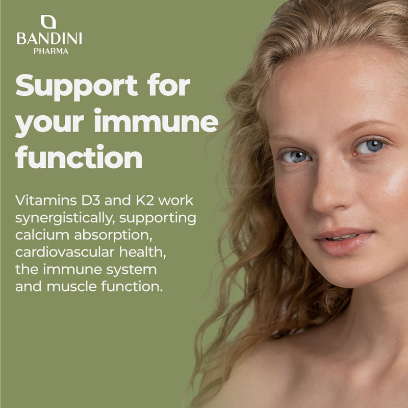 Bandini® Vitamin D3 K2 Drops, Extra Virgin Olive Oil EVO, Cholecalciferol 1000 IU per Drop + VIT K 2 MK-7 Menaquinone Kappa 99.7% 100 mcg per Drop, Vitamin D Drops, D3 and K2, 100% Vegan