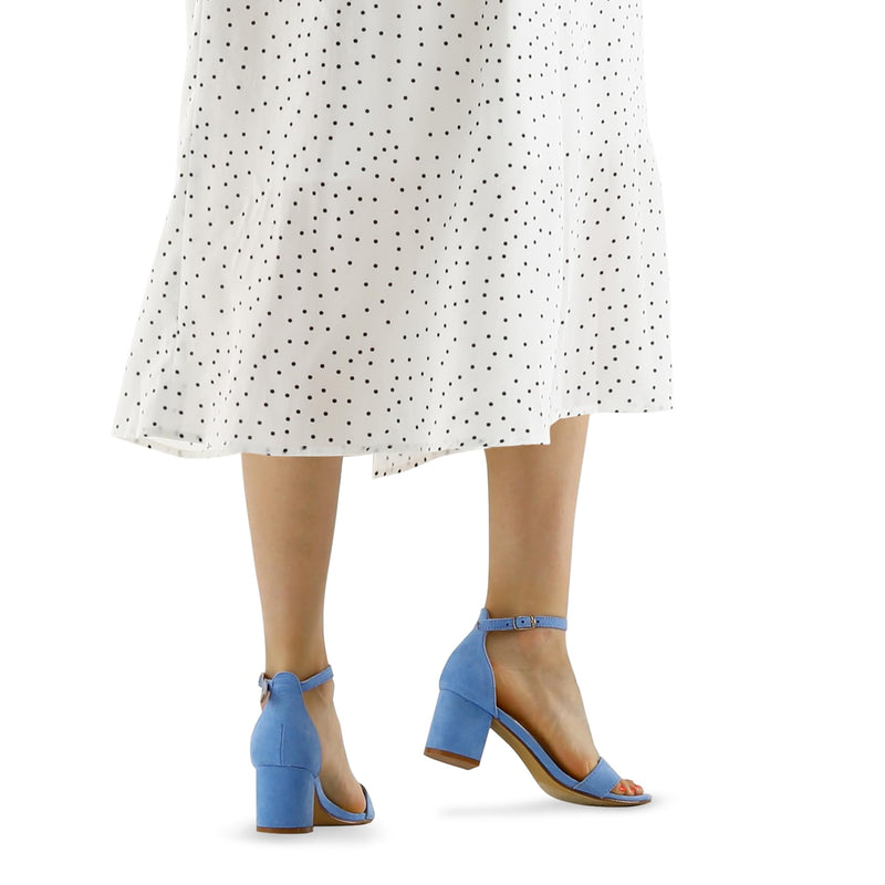 mysoft Women's Chunky Heels Open Toe Dress Sandals with Ankle Strap | Block Low Prom Heel, Adjustable Ankle Strap, Perfect for Wedding and Party, Four Seasons Classic Versatile 9.5 Blue