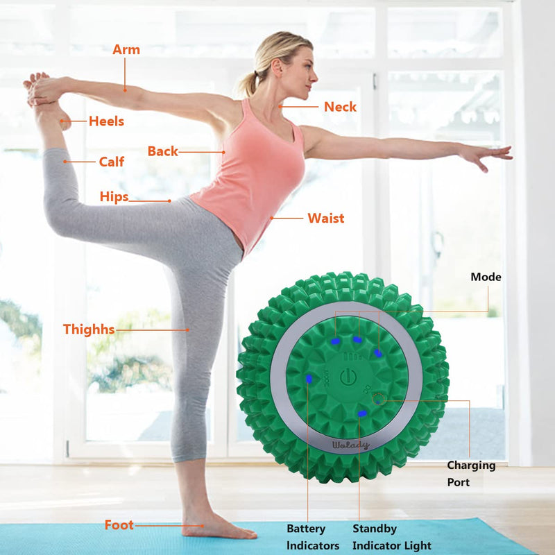Vibrating Massage Ball 4-Speed High-Intensity Fitness Yoga Massage Roller, Relieving Muscle Tension Pain & Pressure Massaging Balls (Green) Green