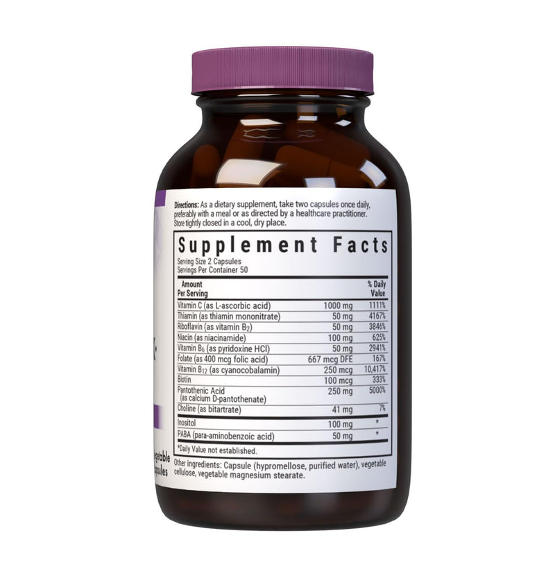 Bluebonnet Nutrition Stress Relief B Complex Vegetable Capsules, Vitamin B6, B12, Biotin, Folate, Vegan, Gluten & Soy & Milk Free, Kosher, Unflavored, 100 Count | Folate Energy & Daily Fatigue Supplement; Vegan, Gluten-Free 100 Count (Pack of 1)