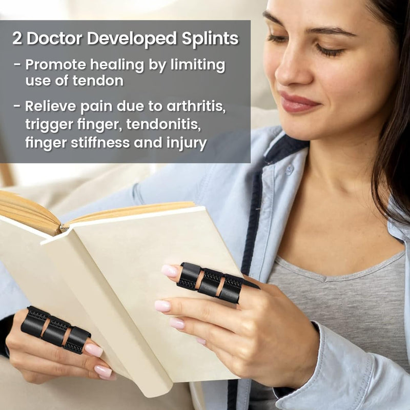 [Australia] - Simplation Trigger Finger Splint and Ice Pack (2+2 Set) for Pain Relief, Knuckle Immobilization, Straightening Arthritis, Injured Mallet Finger, Fits Index, Middle, Thumb, Ring Finger 