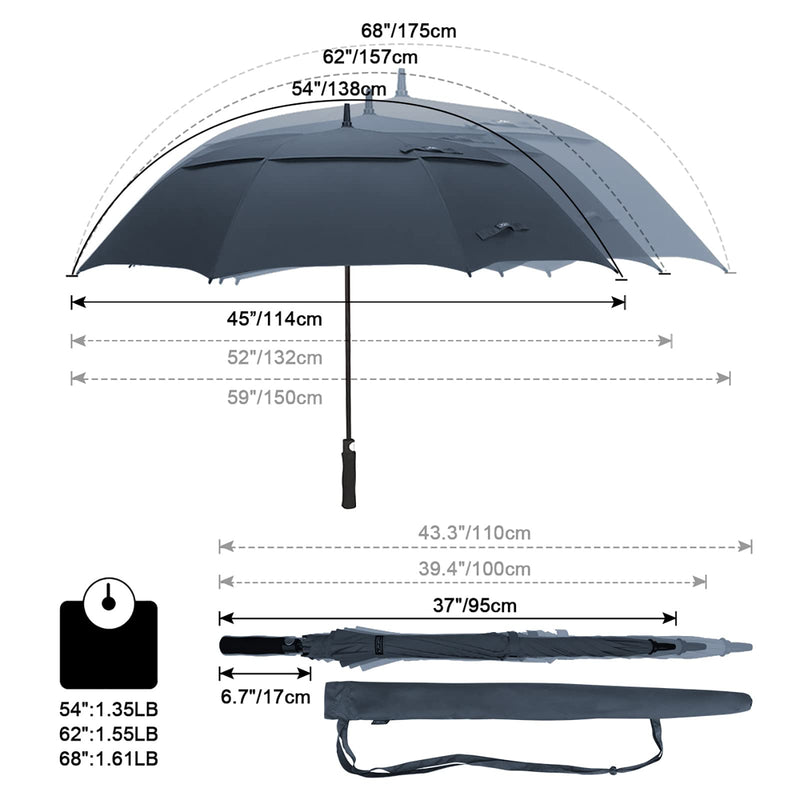 G4Free UPF 50+ UV Protection Sun Umbrella Double Layer and 54 Inch Automatic Open Golf Umbrella Navy Blue Bundle
