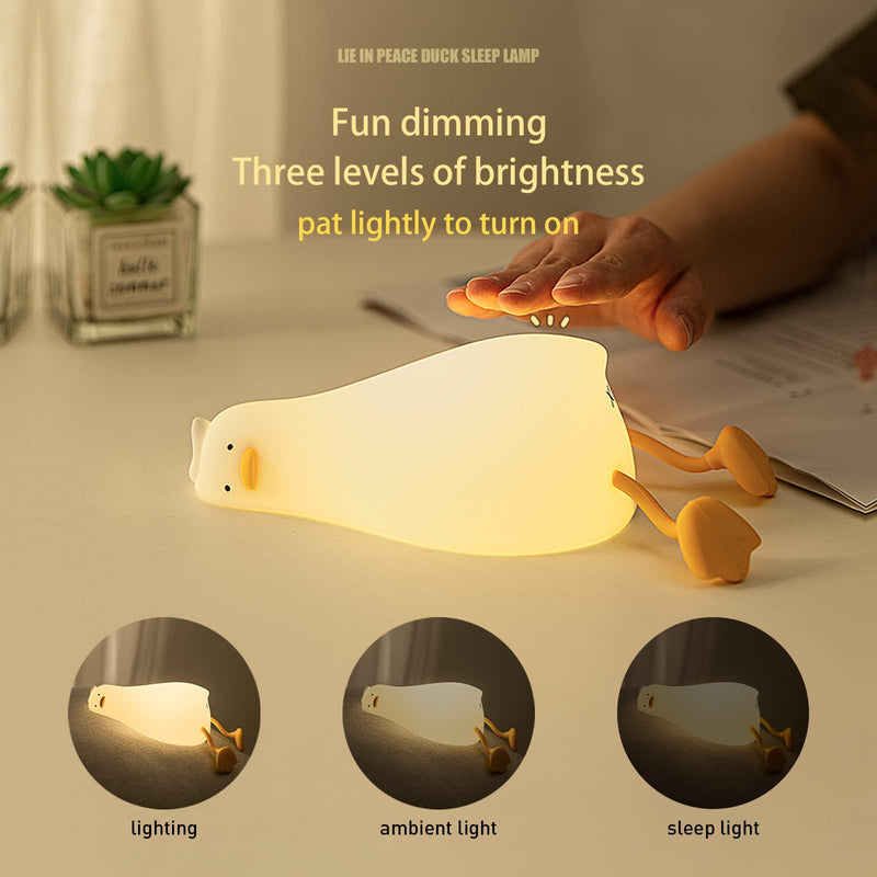 [Australia] - Benson Lying Flat Duck Night Light, LED Squishy Duck Lamp, Cute Light Up Duck, Silicone Dimmable Nursery Nightlight, Rechargeable Bedside Touch Lamp for Breastfeeding, Finn The Duck. 