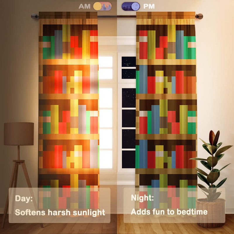 [Australia] - Allenjoy Pixelated Bookshelf Children Window Curtains for Boy Girl Baby Kids Room Bedroom Nursery Toddler Home Office Decor Decorations Durable Fabric Machine Washable 82 in x 84 in 