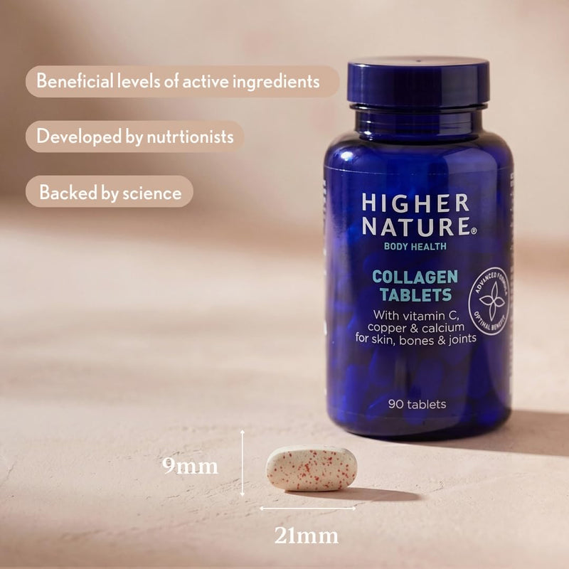 Higher Nature - Collagen Tablets - Hydrolysed Marine Collagen - Vitamin C - Calcium for Bone Support - Responsibly Sourced - 90 Tablets 90 count (Pack of 1)