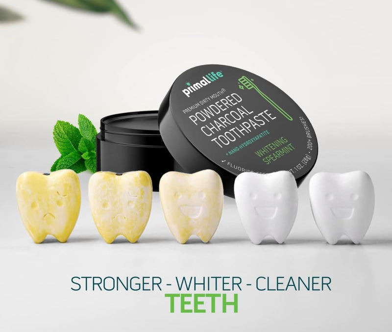 [Australia] - 2 Pack of Primal: Life Organics! - Dirty Mouth Toothpowder, Activated Charcoal Tooth Cleaning Powder, Essential Oils with Kaolin & Bentonite Clay, Organic, Whitening Spearmint, 1 oz +LuxProdX Sticker 
