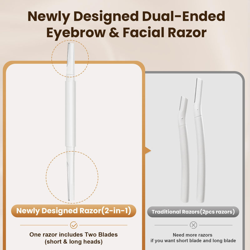 [Australia] - Dermaplaning Tool for Face Eyebrow Razor, Includes 2 Dual End Razors and 20 Blade Refills Exfoliating Face Razors for Women Facial Razor for Peach Fuzz and Eyebrow Starter Kit 