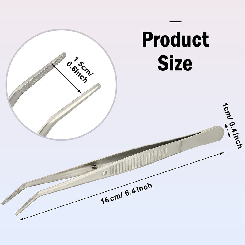 Honoson 10 Pcs Stainless Steel Tweezers for Crafting with Curved Serrated Tip Multipurpose Forceps Sewing Machine Tweezers Bulk (Silver) Silver