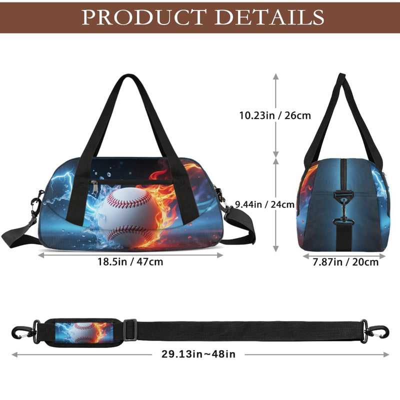 Abstract Fire Water Baseball Kids Duffle Bag for Boys, Small Lightweight Sports Gym Bag, Travel Overnight Weekender Tote, Carry On Duffel for School Sports Camping Sleepovers Abstract Fire Water Baseball