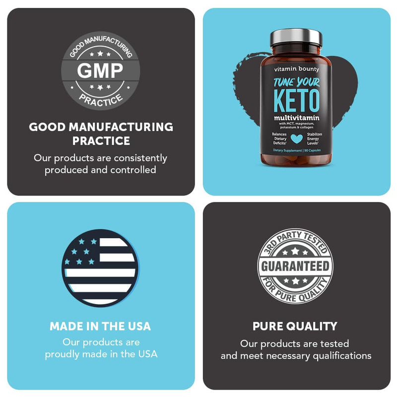 Vitamin Bounty Tune Your Keto Multivitamin with Magnesium & Potassium - Daily Supplements for Men & Women on Keto Diet - Energy & Cramp Relief - Ketosis Support - GLP-1 Support - 90 Capsules