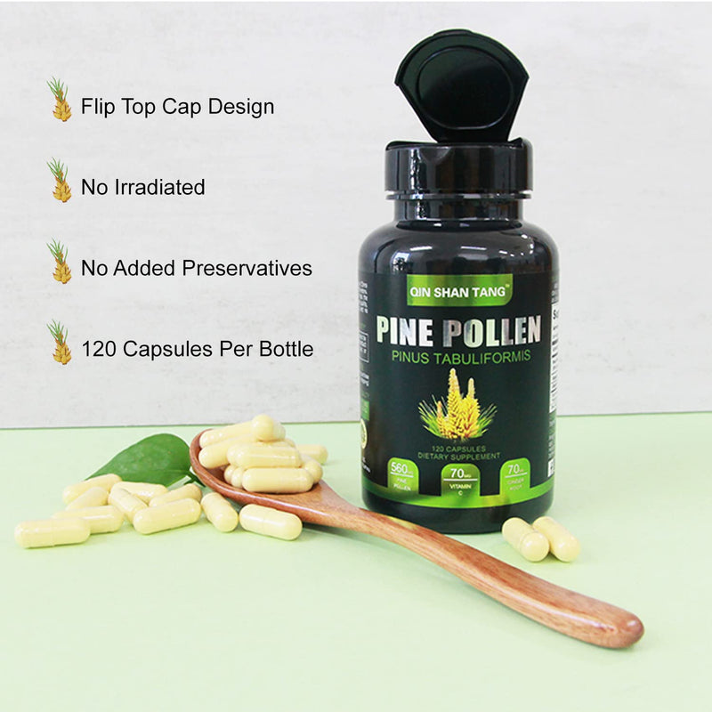 [Australia] - Pine Pollen Supplement wtih Ginger Root and Vitamin C, 99% Cracked Cell Wall,120 Veggie Capsules 