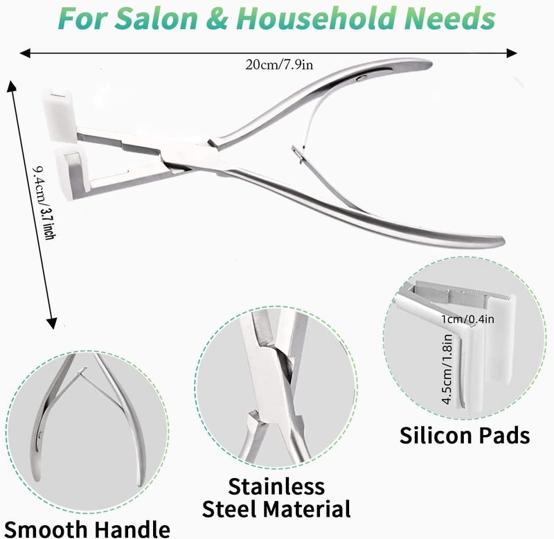 Hair Extensions Tools Kit, Professional Tape in Hair Sealing Pliers Flat Surface Hair Extension Plier Tools with Double Sided Replacement Adhesive Tape Tabs -Silvery