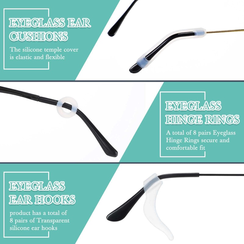 [Australia] - 50 Pcs Eyeglasses Retainers Sets, 12 Pairs Anti Slip Adhesive Glasses Nose Pads 4 Pairs Round Ear Grips 4 Pairs Silicone Ear Hooks Holders 4 Pairs Glasses Temple Tips Sleeve for Repair (Transparent) Transparent 
