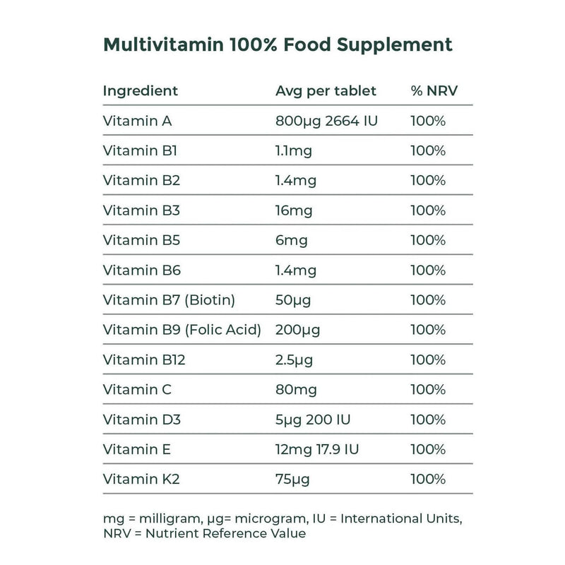 Multivitamin 100% - 90 Chewable Tablets, 3 Month Supply - All 13 Essential Vitamins A, B, C, D, E & K2 for Men & Women - Vegan Friendly, Natural Strawberry Flavour, UK Made