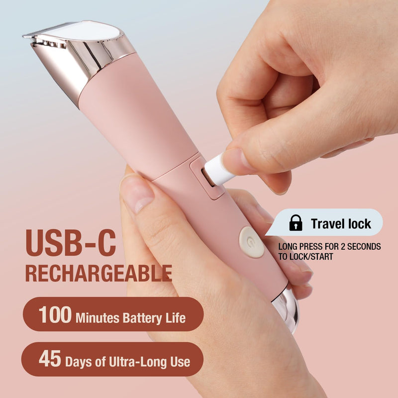 [Australia] - SUPRENT Bikini Trimmer Women- Painless Ladies Hair Removal Waterproof Wet & Dry- 2 in 1 Lady Shaver for Pubic Hair & Facial Hair- Cordless Electric Razors with USB-C Rechargeable-Pink Pink 