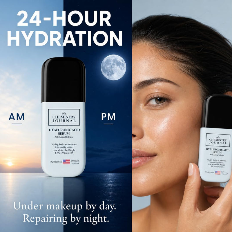 Hyaluronic Acid Serum for Face - Visibly Reduce Wrinkles, Smooth & Plump Skin, Vitamin B5, Low Molecular Weight, Hydrating Anti-Aging Serum. Made in the United States of America.