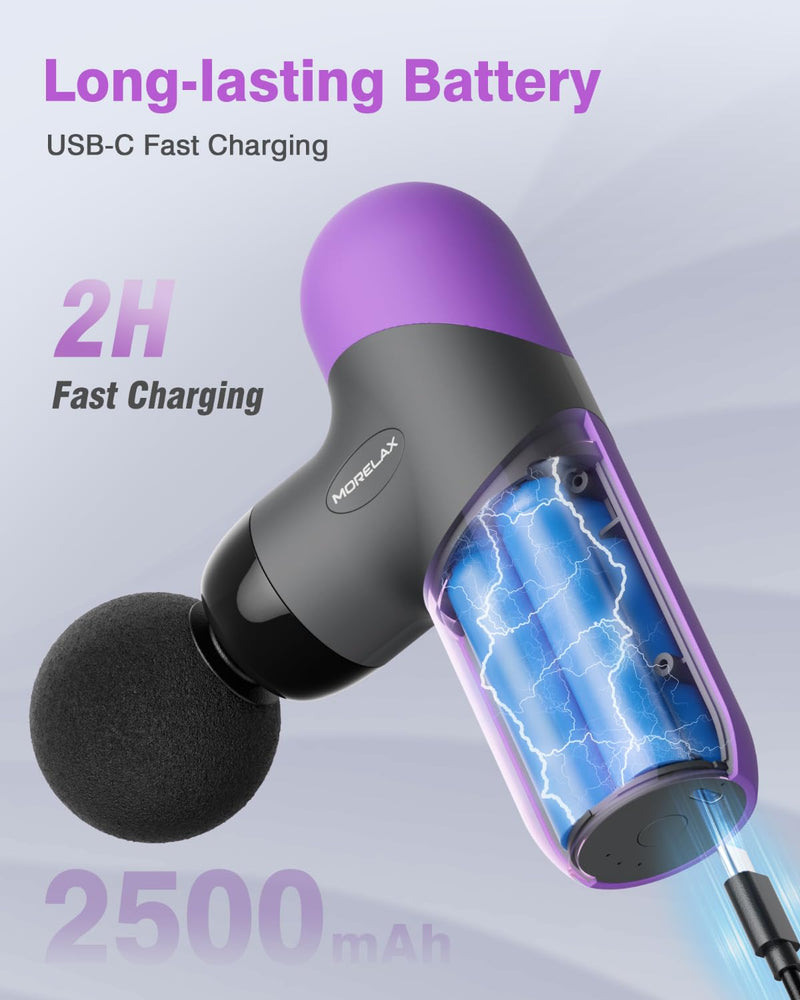 [Australia] - Morelax Mini Massage Gun Portable Deep Tissue Muscle Percussion Massager, Electric Handheld Sport Massager with 6 Massage Heads 4 Speed, Best Gift (Purple) Purple 