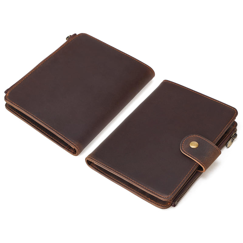 Polare Leather Passport Holder RFID Blocking Travel Bifold Wallet | Snap Closure, Full Grain Cowhide Leather, Fits 2 Passports, Slim Wallet, Travel Essentials, Zip Coin Pocket, Dark Brown Dark Brown with Zipper Pocket