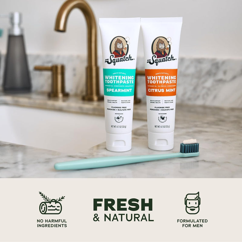 Dr. Squatch Hydroxyapatite Toothpaste Whitening - Natural, Fluoride-Free Toothpaste - Enamel Support - Day & Night Set - Citrus Mint & Spearmint, (4.7 oz, 2-Pack) 4.7 Ounce (Pack of 2)