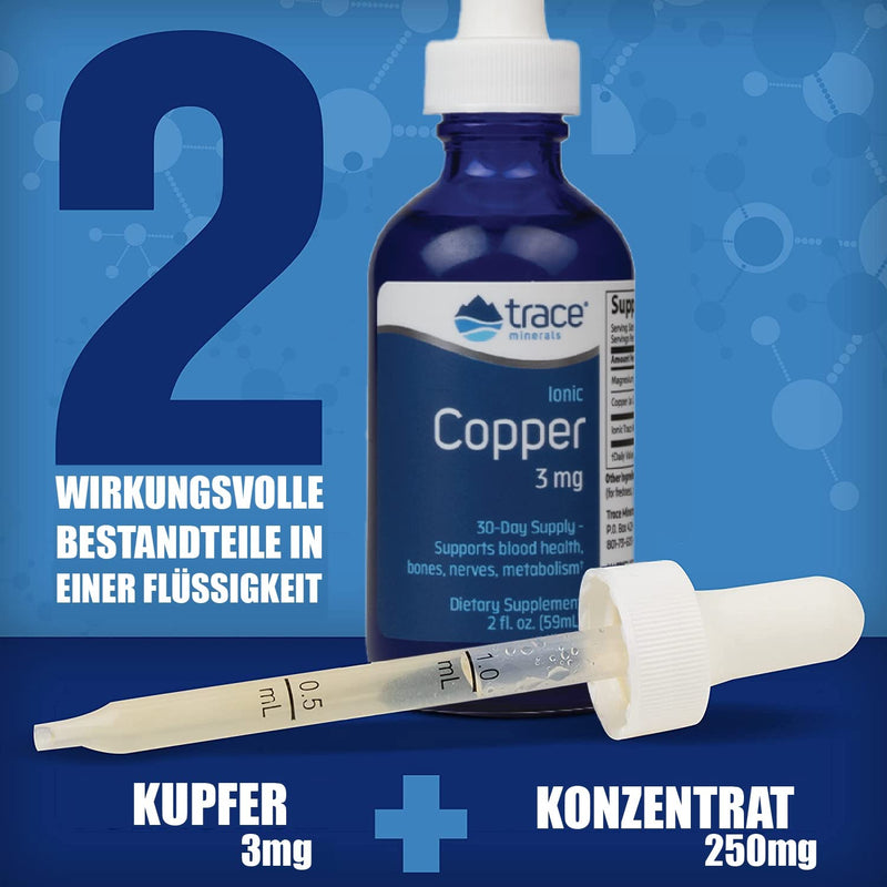 [Australia] - Trace Minerals | Liquid Ionic Copper 3 mg Dietary Supplement | Antioxidant enzyme superoxide dismutase | Supports blood health, nerves and metabolism 59ml, 48 servings 